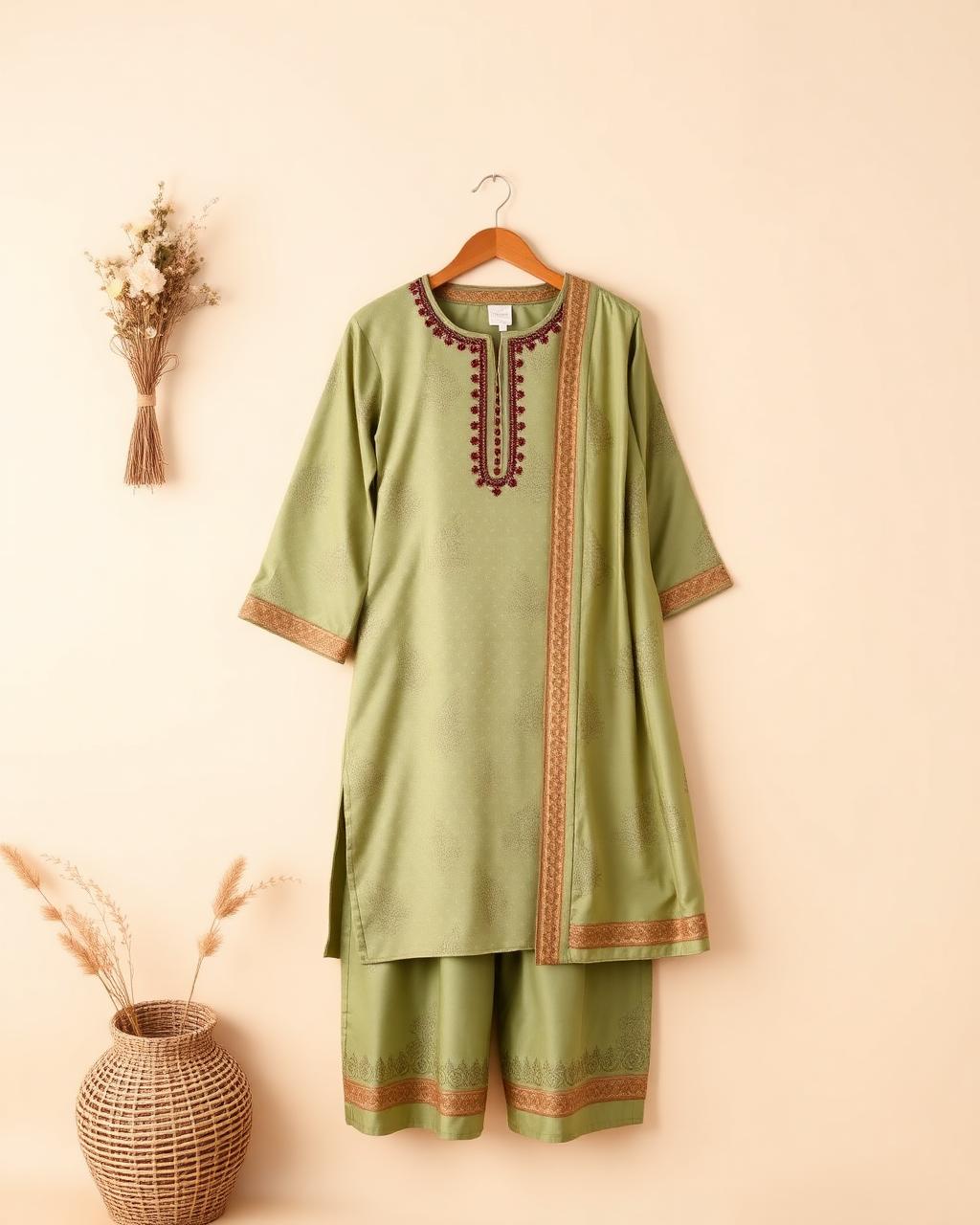 Sage Green Chikankari Kurta Set with Dupatta