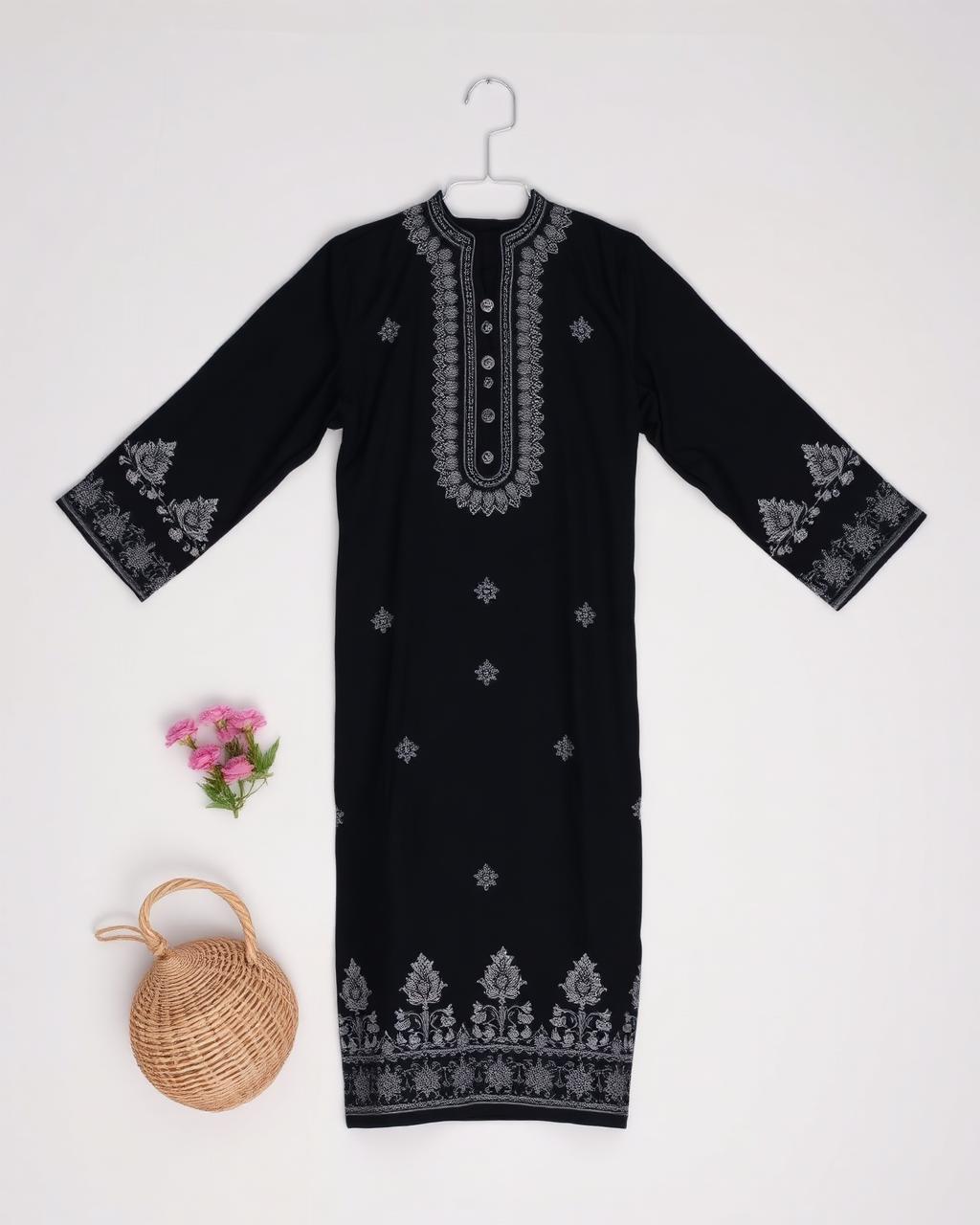 Midnight Black Silver-Thread Chikankari Kurti