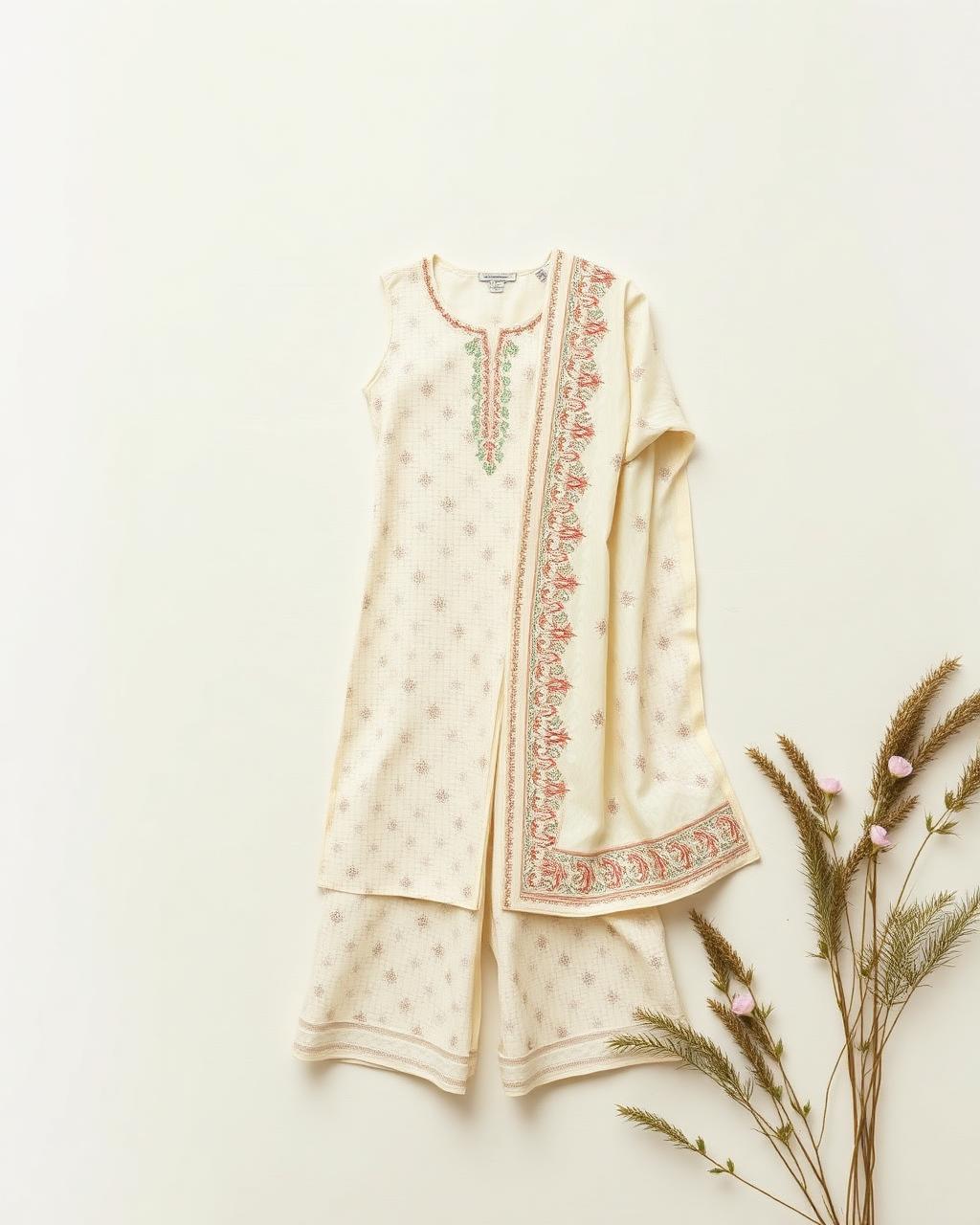 Cream Chikankari Palazzo Set with Dupatta
