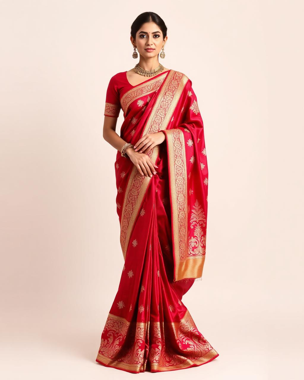 Royal Red Silk Chikankari Saree with Zari Border