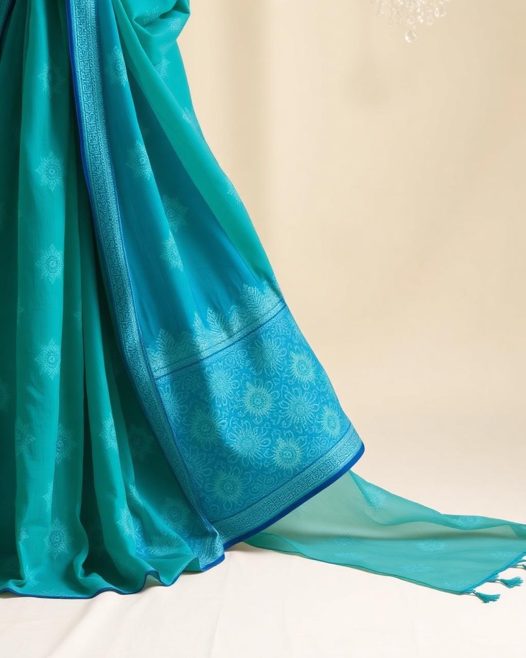 Turquoise Georgette Chikankari Saree