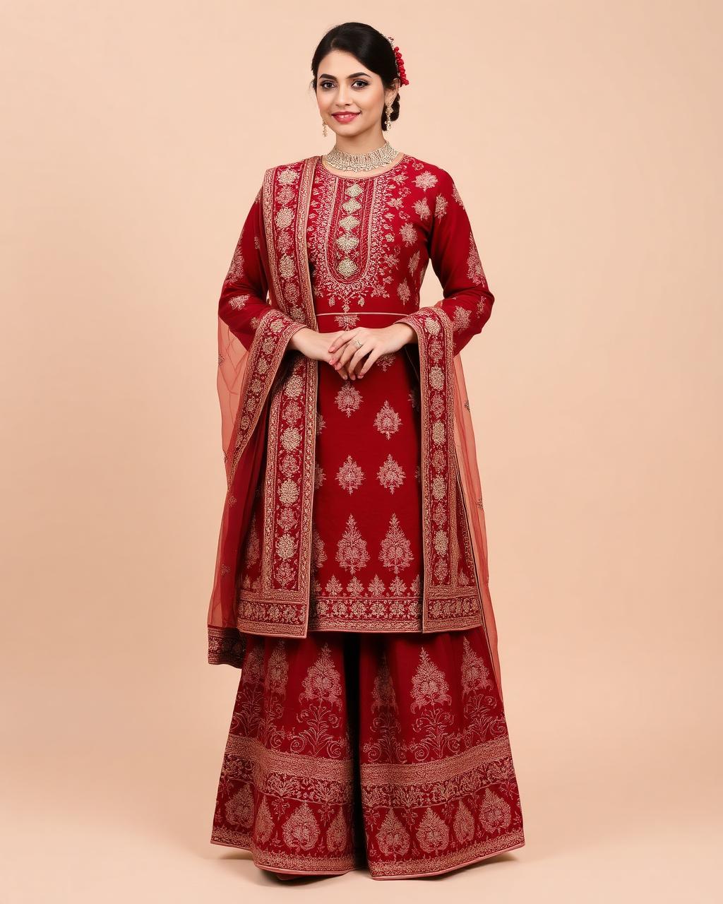 Royal Maroon Chikankari Sharara Set